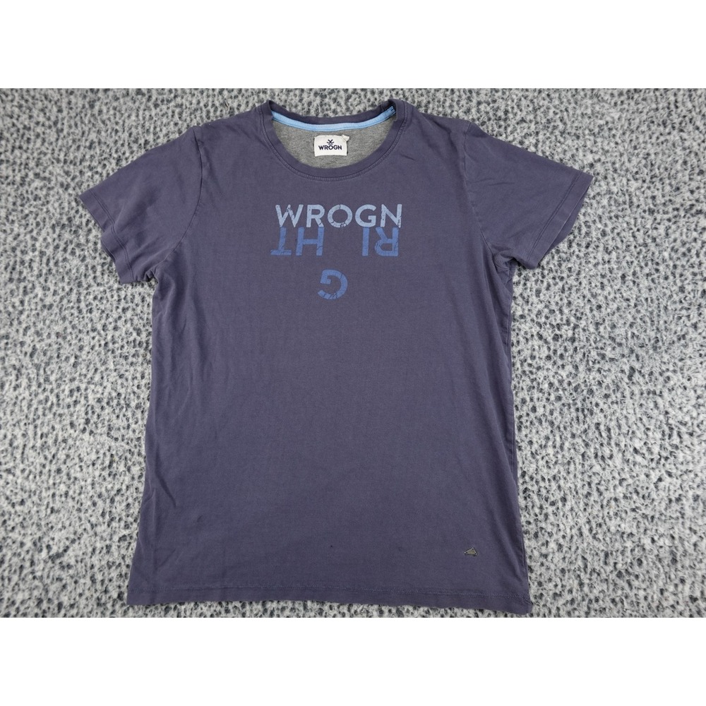 Wrogn Graphic T-Shirt Mens Medium Blue Purple Distressed Mirrored Text‎ Tee